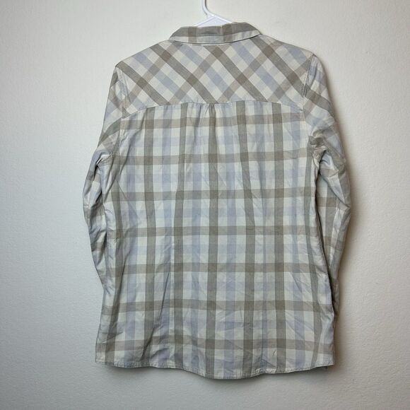LL Bean Shirt Womens Medium Tan White Flannel Snap Front Casual Outdoor Normcore - Picture 8 of 13